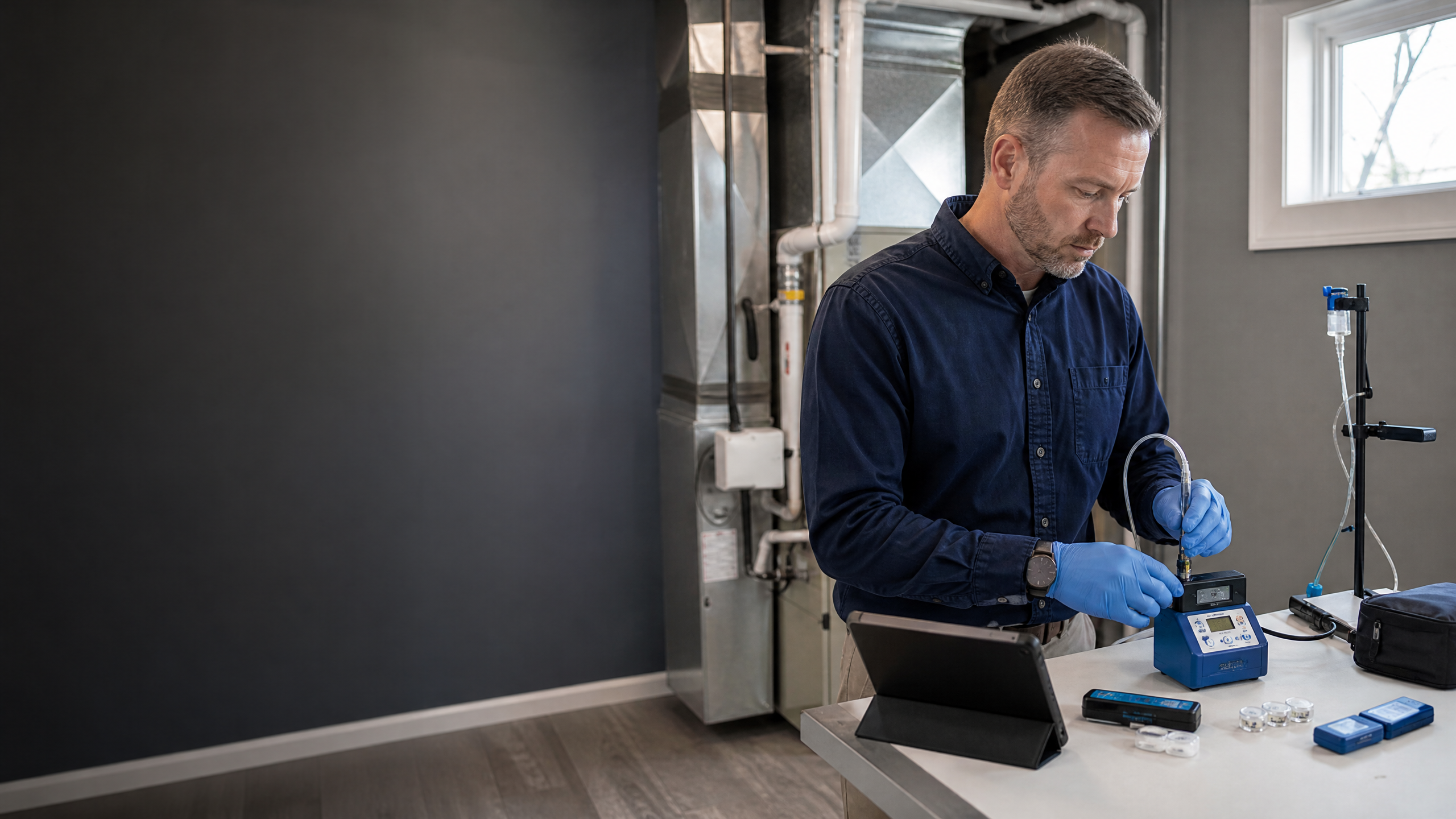 Certified asbestos inspector performing professional asbestos testing and sampling in Taylor, Michigan